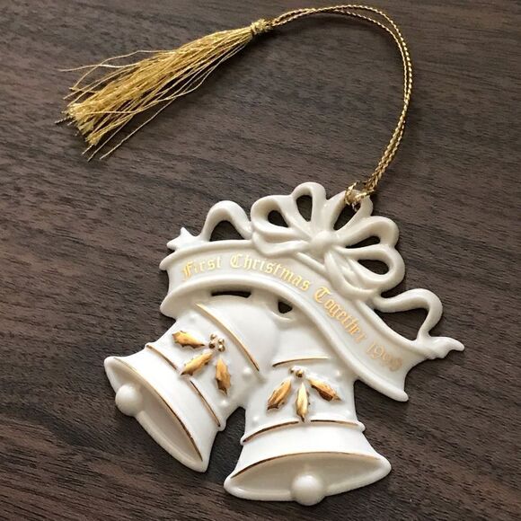 Vintage Lenox Porcelain First Christmas Together 1999 Bells Tree Ornament - Picture 5 of 10